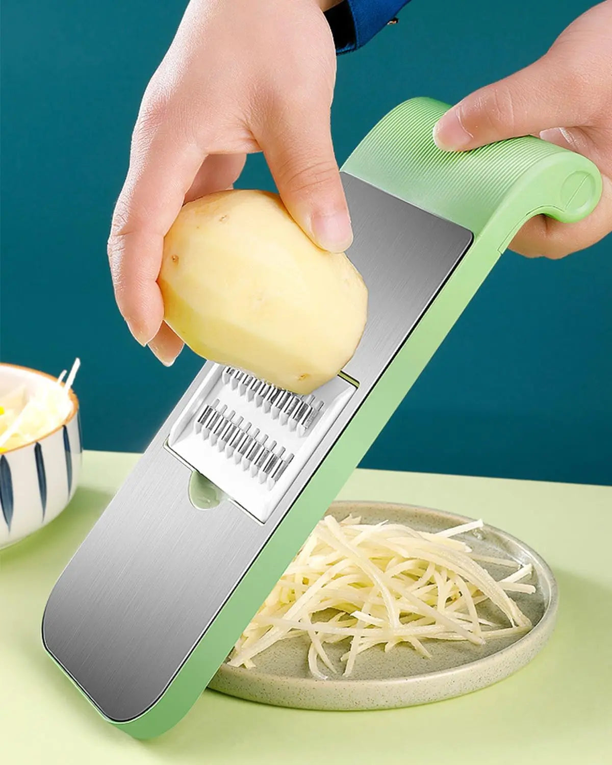 Picador de Verduras Multifuncional con 5 Cuchillas de Acero Inoxidable, Mandolina de Cocina para Frutas y Ensaladas