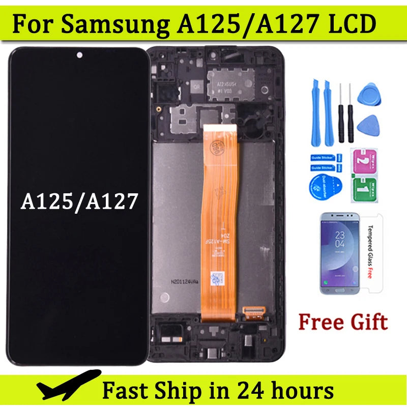 6,5 "LCD para Samsung A12 Nacho LCD A127 pantalla táctil A125 digitalizador montaje para Samsung A12 A125 pantalla LCD