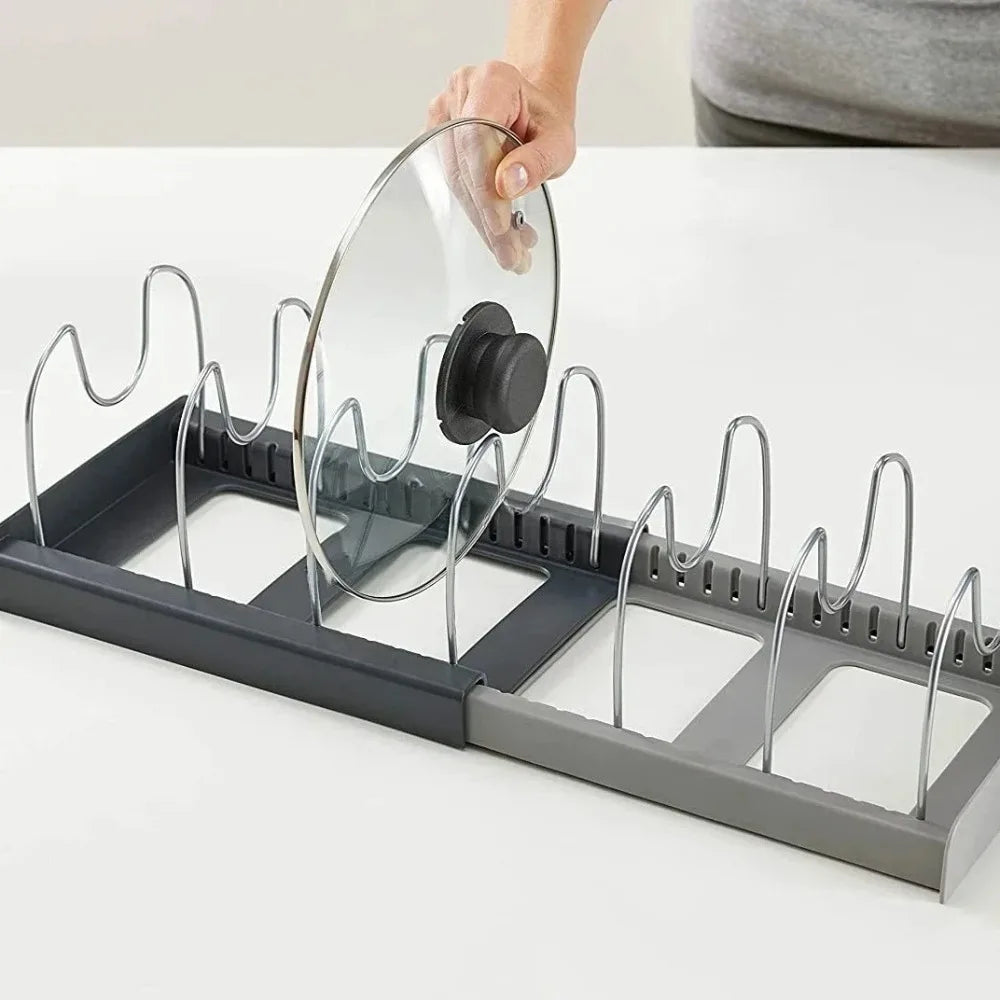 Estante retráctil de 7 rejillas para ollas, organizador de gabinete que ahorra espacio para utensilios de cocina, tapas de sartenes, estante de drenaje para cocina, soporte de almacenamiento doméstico