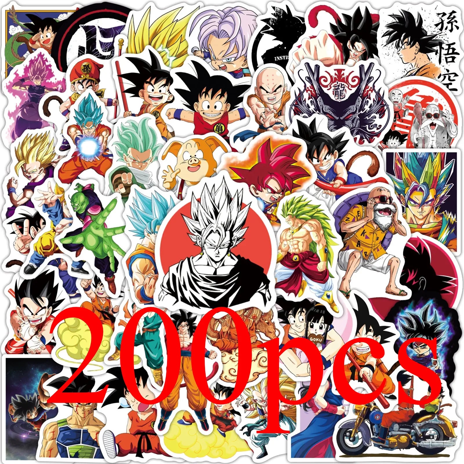 50/100/200 Uds. Pegatinas de Dragon Ball de Anime para niños Graffiti monopatín portátil botella de agua motocicleta pegatina de dibujos animados calcomanías de juguete