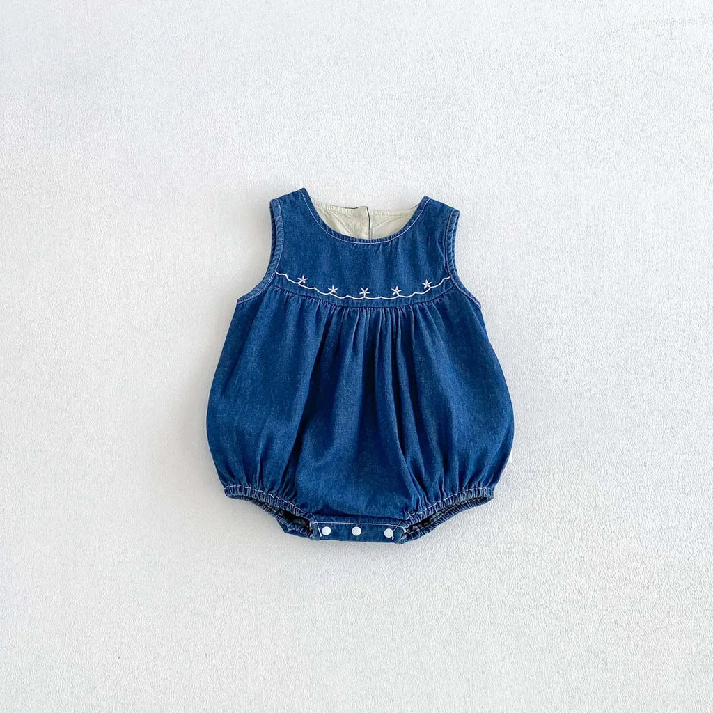 Mono vaquero sin mangas para bebés y niñas con bordado de estrellas, mono informal para uso diario y sesiones de fotos