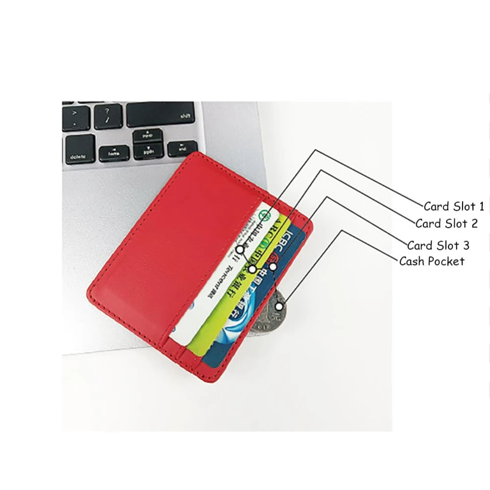 Mini billetera de cuero ultrafina, tarjetero bancario delgado, funda de identificación pequeña de negocios para hombre, monedero para mujer, tarjetero con 4 ranuras
