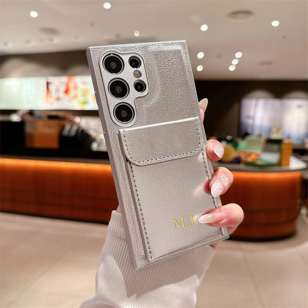 Personalizado personalizar letras de nombre para Samsung S25 S24 Ultra S21 S22 S23 Plus fundas tarjetero ranura Funda de cuero