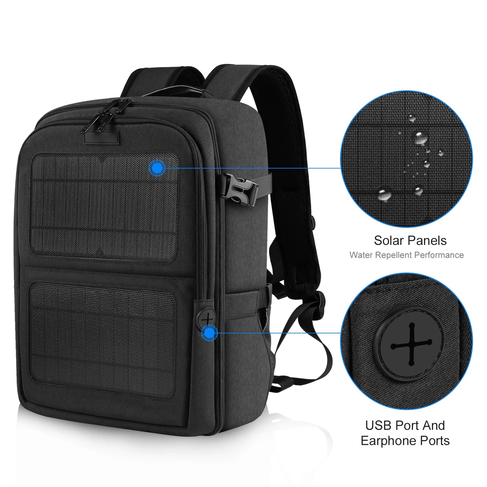 Mochila para cámara PULUZ PU5018B con panel solar, bolsa para cámara resistente al agua, mochila de fotografía multifuncional de gran capacidad