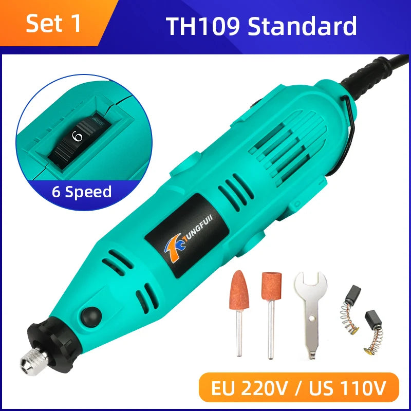 Tungfull-Mini taladro eléctrico, accesorios de brocas, herramientas de carpintería, velocidad Variable, herramienta rotativa eléctrica, Mini amoladora de taladro