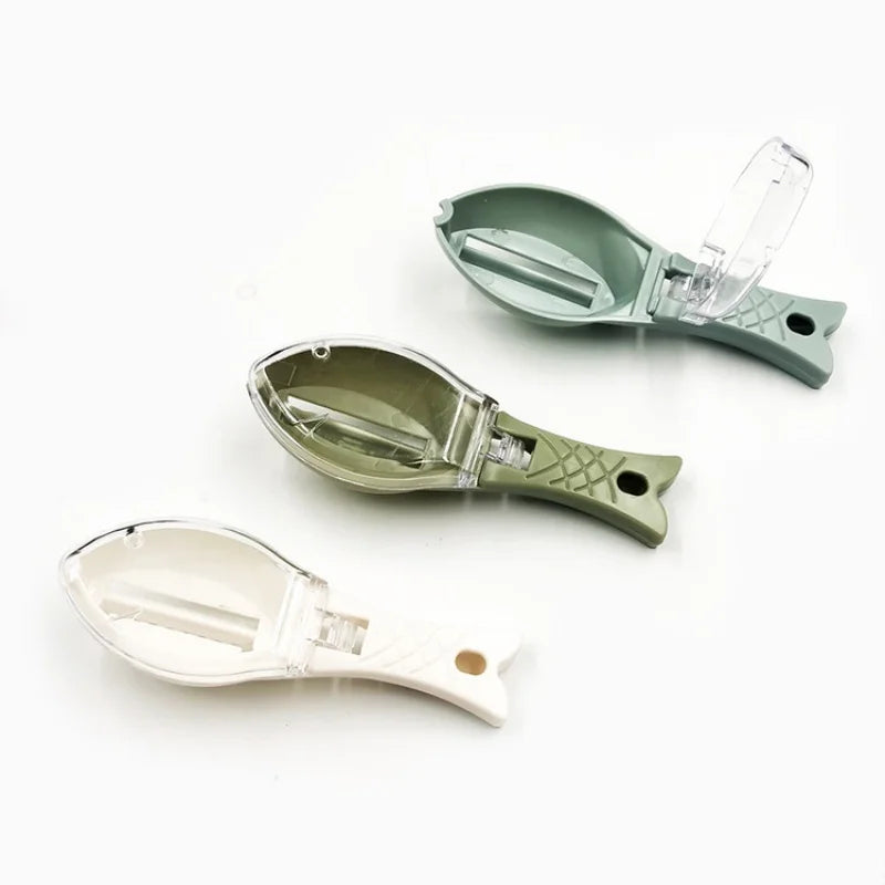 Raspador de báscula doméstica de cocina con tapa, raspador de escamas de pescado, descalcificación Manual, cepillado de herramientas de pesca