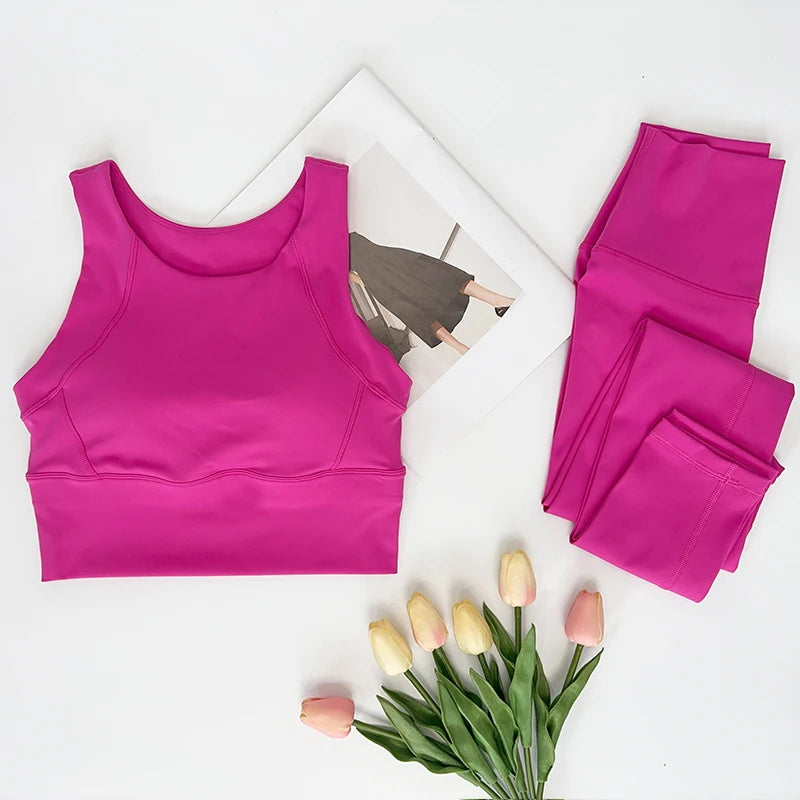 Ropa de Yoga de 2 piezas para mujer, conjunto de Yoga para gimnasio con tirantes cruzados en la espalda, Sujetador deportivo de realce, mallas de Yoga de cintura alta, ropa deportiva de entrenamiento