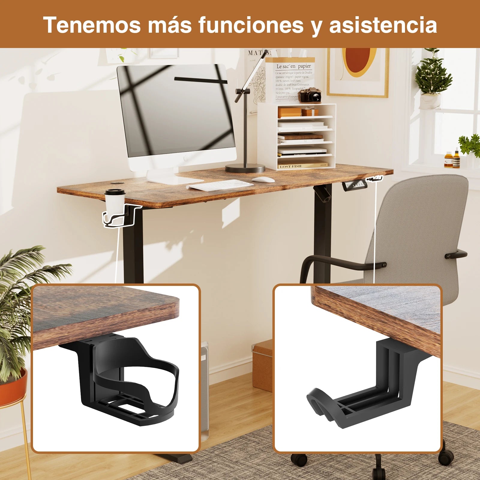 Escritorios de ordenador ajustables en altura, mesa de ordenador de pie, estación de trabajo de elevación moderna, gancho para auriculares, escritorio para juegos, escritorios de oficina en casa