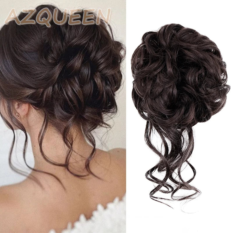 AZQUEEN moño de pelo sintético moño Natural gris desordenado banda para el cabello rizado elástico Scrunchy piezas de cabello falso para mujeres horquillas