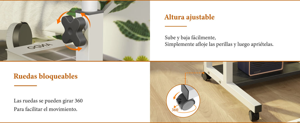ECHIGOYA Escritorio Portátil, Mesa para Laptop, Escritorio de Computadora con Repisas, Escritorio de Pie Altura Ajustable con Ruedas, Mesa para Cama de Hospital, Home Office, 60cm*40cm