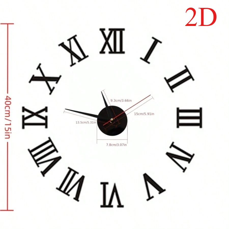 Reloj de pared con espejo acrílico de Número Romano grande 2D/3D, pegatina de moda DIY, relojes de cuarzo, reloj, decoración del hogar, pegatinas para el salón