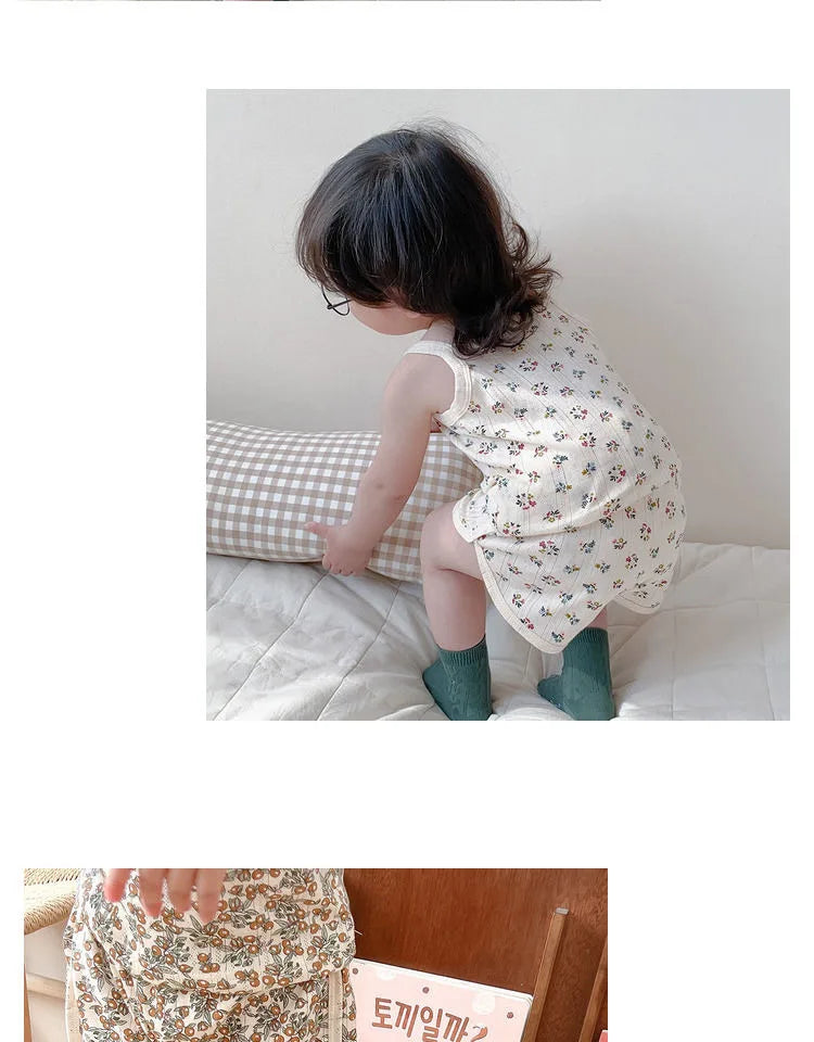 NOVEDAD DE VERANO 20225, Tops sin mangas para bebé y pantalones cortos de cintura ajustada, traje de 2 piezas, conjunto de ropa con cuello cuadrado para niñas, ropa de algodón para niños