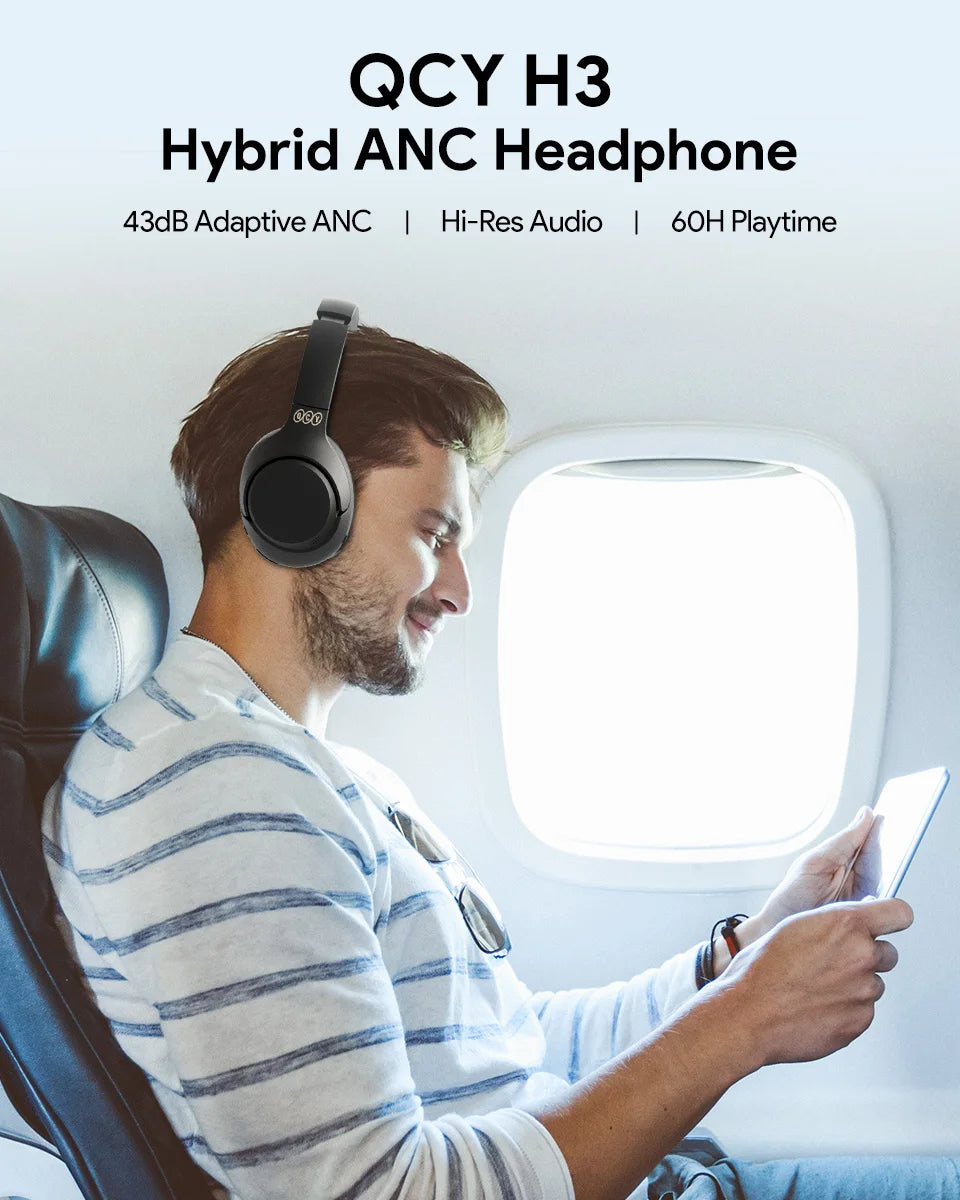 QCY-auriculares inalámbricos H3 ANC 43dB, cascos híbridos con cancelación activa de ruido, Bluetooth 5,4, Audio de alta resolución, 60H de tiempo de reproducción