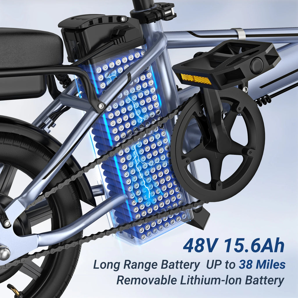 Bicicleta Eléctrica Plegable E14 de 500W para Adultos, 22MPH, 38 Millas, 14 Pulgadas, con Cuadro Plegable y Cesta Trasera, Bicicleta Eléctrica Urbana, Stock en la UE