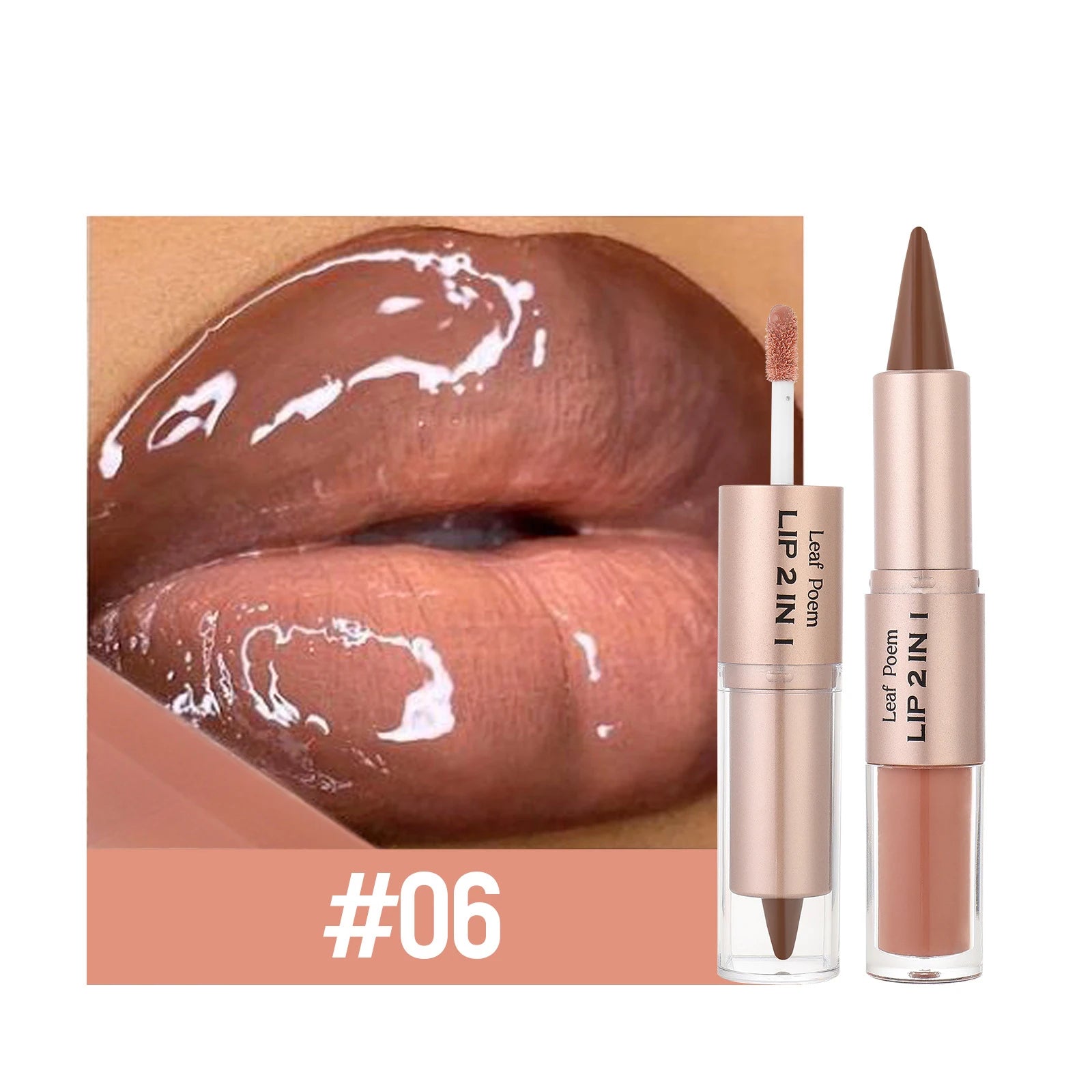 Delineador de labios cónico negro y marrón, lápiz de contorno, espejo de doble cabeza, brillo de labios de cristal, maquillaje de tinte de labios rojos sexis
