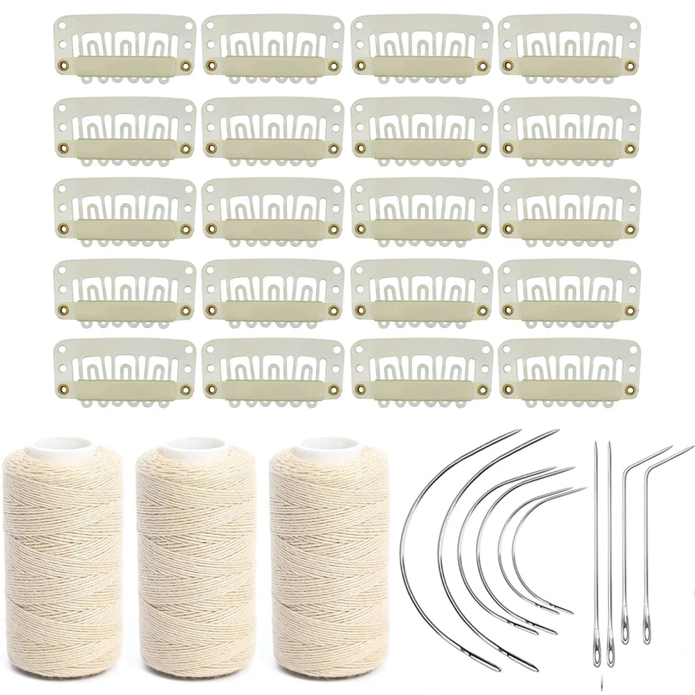 3 rollos de hilos para tejer cabello con 10 piezas, agujas de coser, hilos para tejer para hacer pelucas, costura a mano, trama de cabello DIY