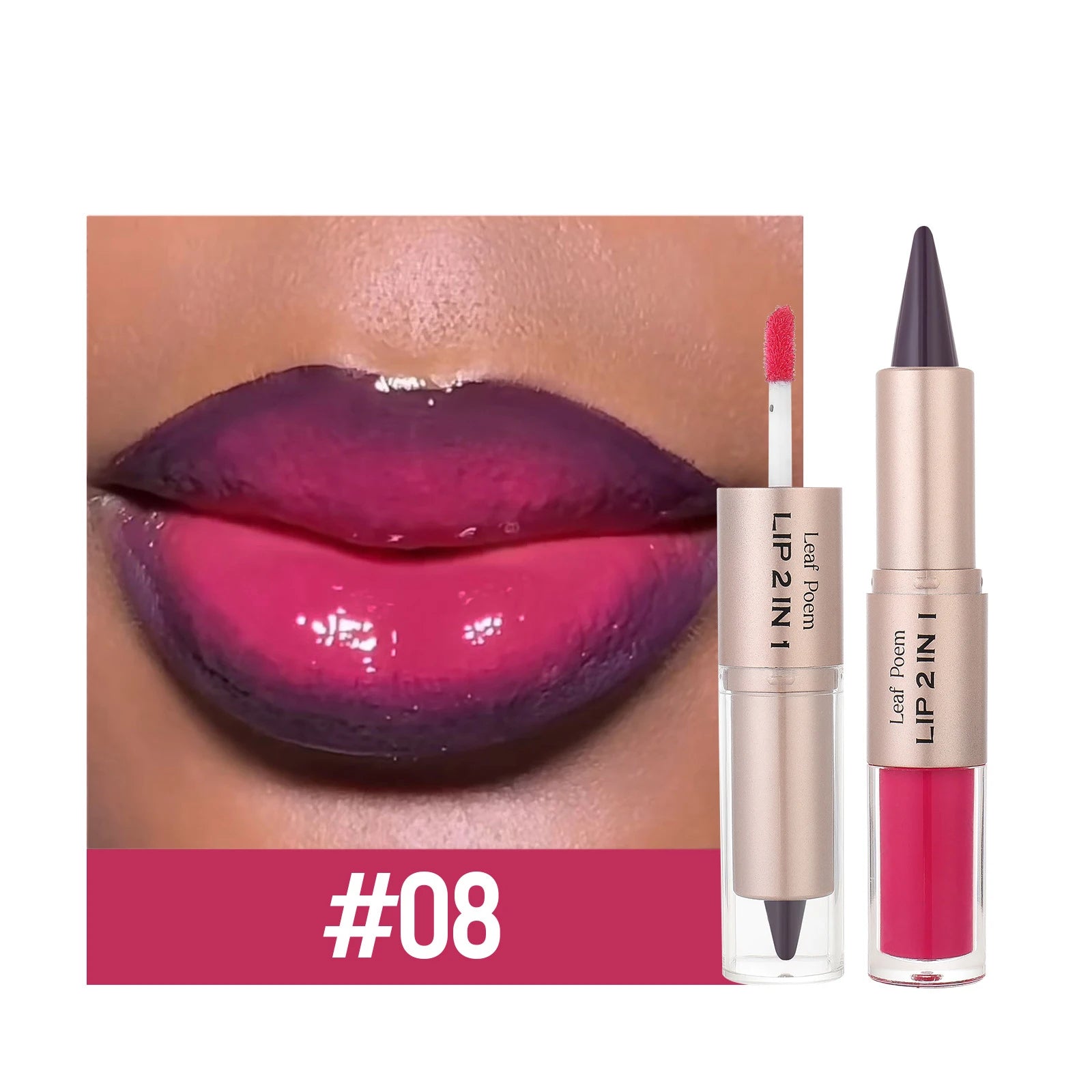 Delineador de labios cónico negro y marrón, lápiz de contorno, espejo de doble cabeza, brillo de labios de cristal, maquillaje de tinte de labios rojos sexis