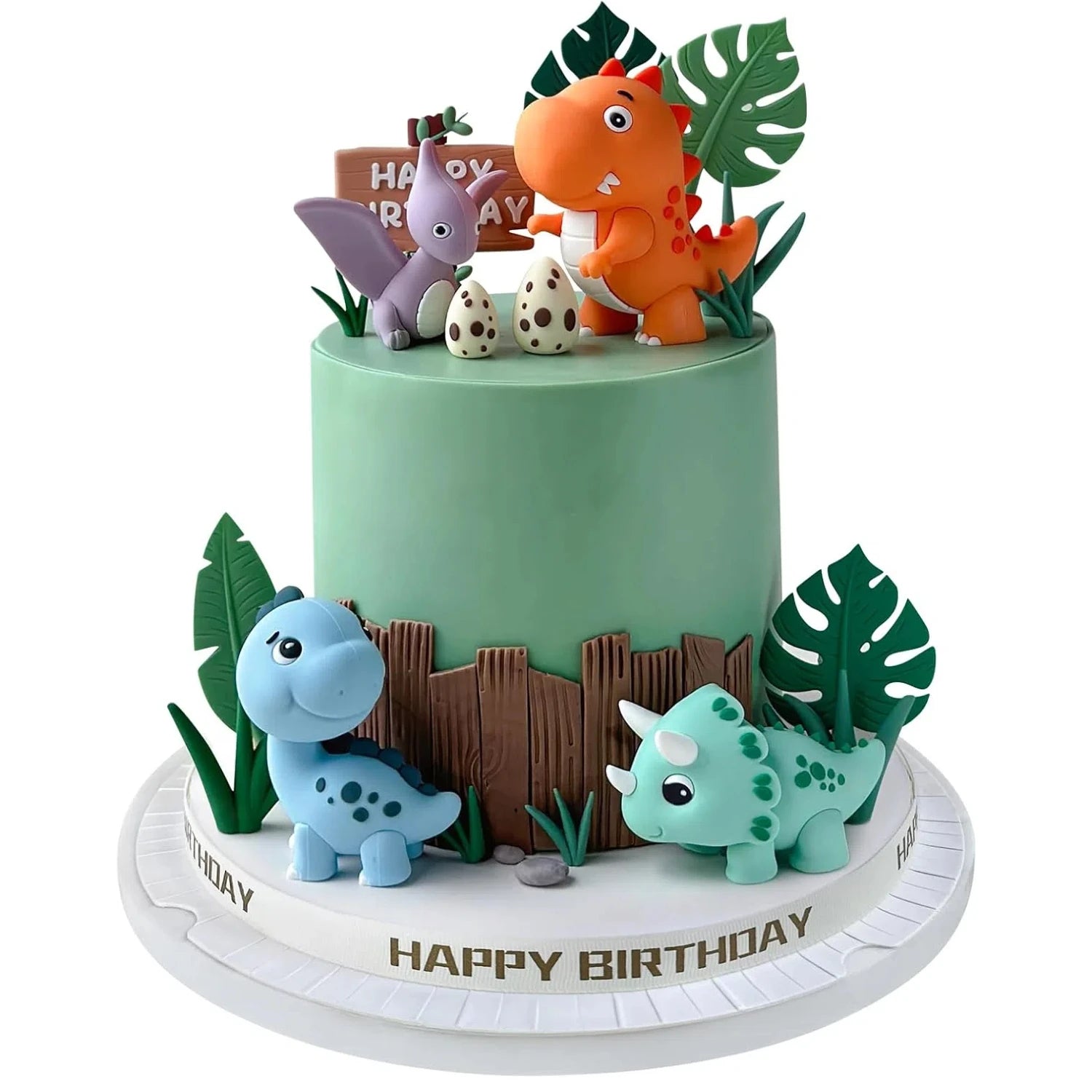 17 Uds. Adorno para tarta de dinosaurio, huevos de dinosaurio, hojas, hierba, decoraciones para pasteles para decoraciones para fiestas temáticas de animales de Safari