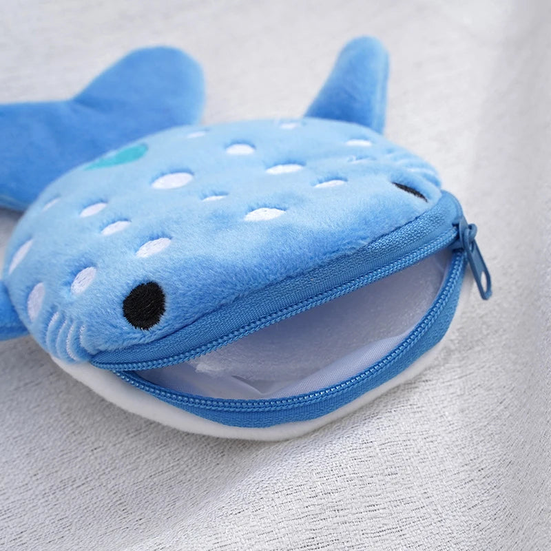 Monedero de Peluche con Diseño de Tiburón Ballena, Cartera Kawaii, Bolsa de Monedas Portátil, Organizador de Monedas para Llaves y Auriculares, Bolsa con Cierre, Regalo para Niños