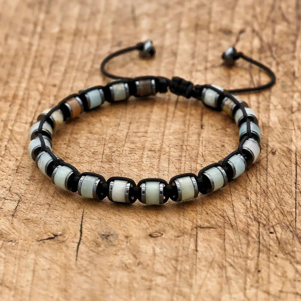 Pulsera trenzada de cuentas de hematita de malaquita de 3x6mm, pulsera tejida hecha a mano con abalorio de Yoga bohemio, joyería de moda para hombres y mujeres