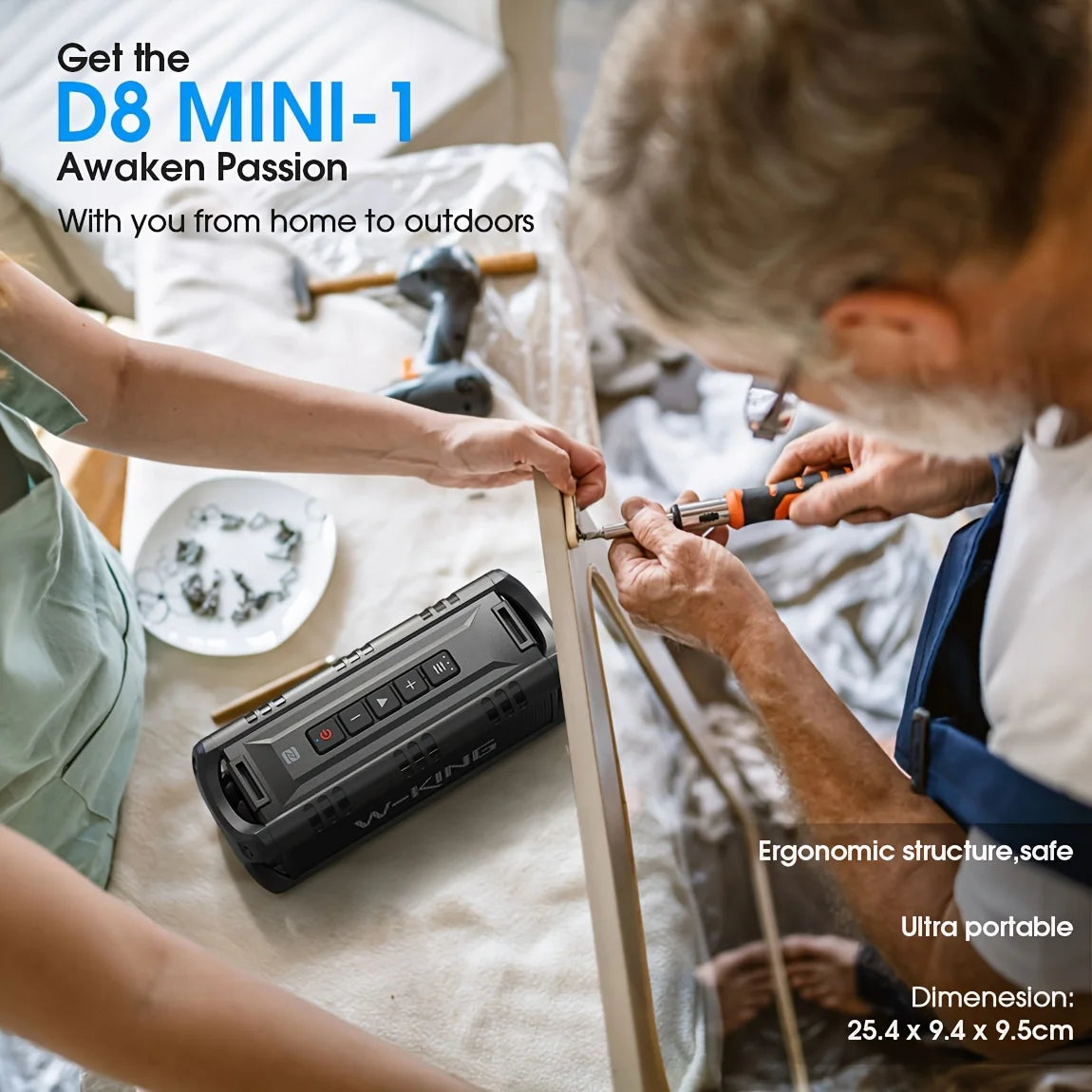 Altavoz Bluetooth W-KING D8mini-1, Altavoces Inalámbricos Portátiles de 30 W, Altavoz Exterior Resistente al Agua IPX6, 24 Horas de Reproducción, EQ, AUX, Tarjeta TF