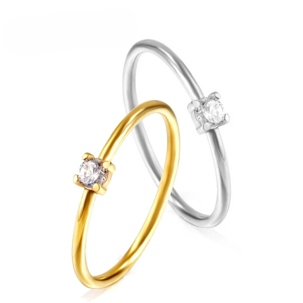 Anillo fino de circonita brillante de acero inoxidable de 2 mm para mujer, joyería chapada en oro