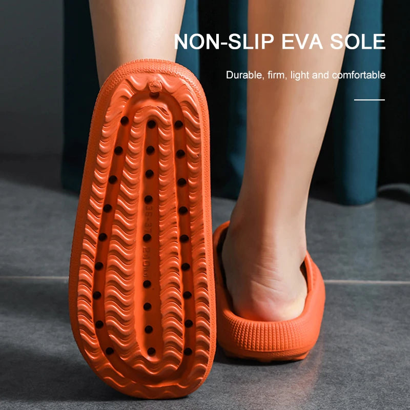 Zapatillas de nube con plataforma gruesa para mujer, sandalias deslizantes con almohada de suela blanda Eva para interior del hogar, chanclas de playa antideslizantes de verano 2025