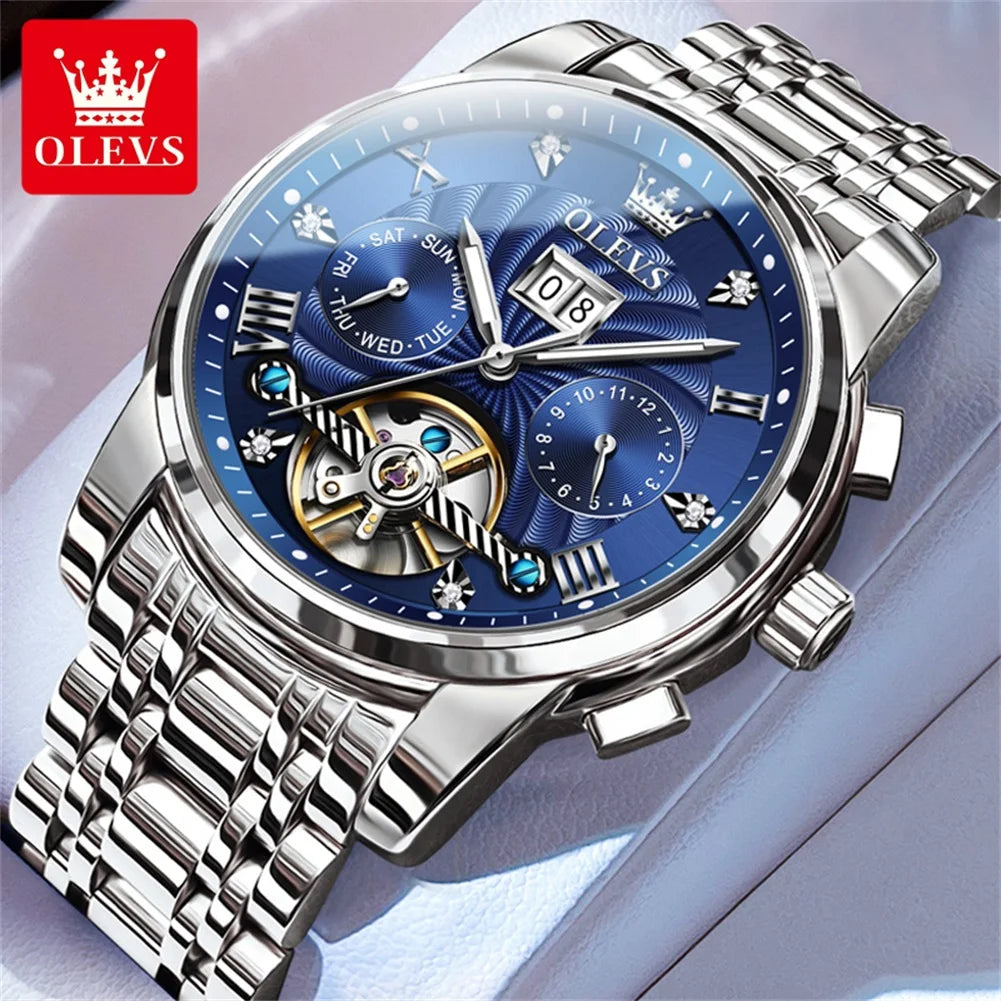 OLEVS 9910 Reloj para hombre Tourbillon de lujo Original Reloj mecánico automático Reloj luminoso resistente al agua con fecha y día con caja Reloj