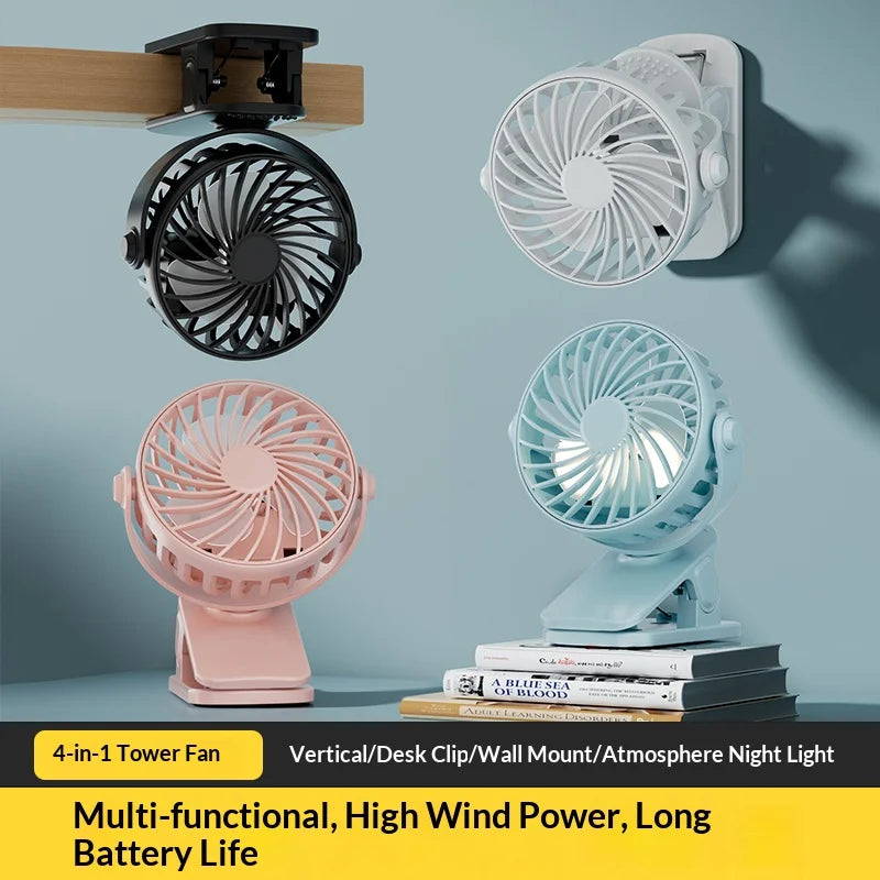 Ventilador Portátil Recargable con Clip HOMEFISH 720 °   Ventilador Colgante Giratorio con Luz Nocturna, Enfriador de Aire para Acampar al Aire Libre