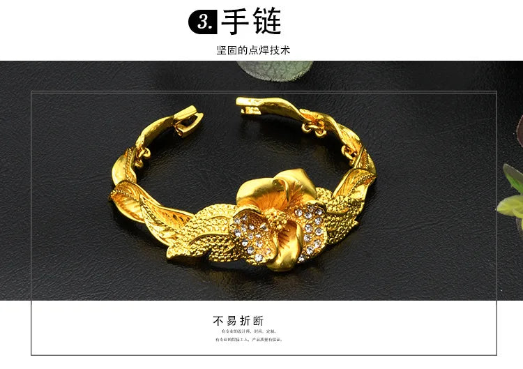 Juego de joyería nupcial de lujo en oro 24k Au999 para novias africanas y mujeres saudíes, collar, pulsera, aretes y anillo, 4 piezas, regalo.