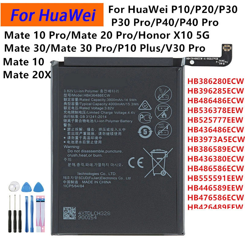 Batería para HuaWei P10/P20/P30 Pro/P40/P40 Pro/P30/Mate20 Pro/Mate 10 Pro/Mate 20X/Mate 30/Mate 30 Pro/P10 Plus/Honor X10 5G