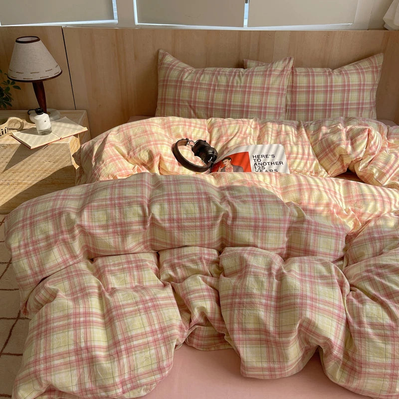 Juego de cama suave de algodón 100%, funda nórdica con estampado de rayas y funda de almohada, ropa de cama, colcha, fundas de almohada, juegos de edredón