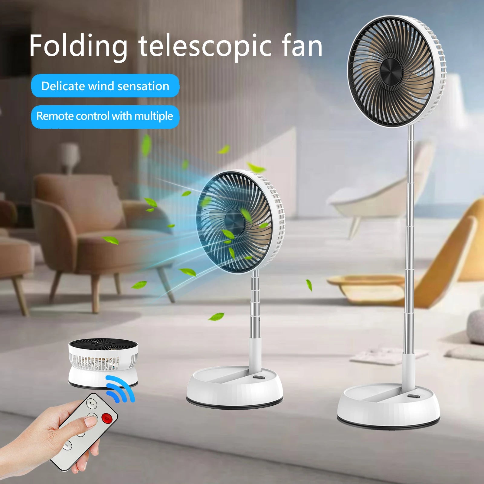Ventilador de pie oscilante portátil con mando a distancia, ventilador de escritorio plegable, ventilador de Pedestal con batería recargable para acampar