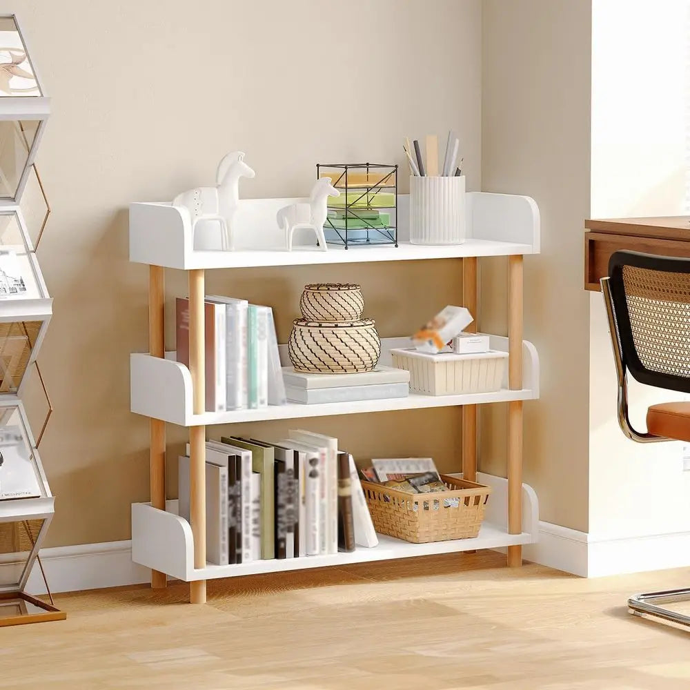 Librero Blanco de 3 Niveles, Librero Organizador Minimalista de Madera, Estantería, Estante Organizador para Oficina, Sala de Estudio