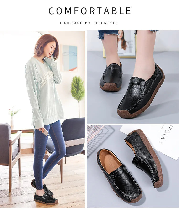 Zapatos informales De cuero genuino para Mujer, zapatillas De ocio, mocasines sin cordones De marca De lujo para Mujer, mocasines suaves para Mujer, Zapatos De Mujer