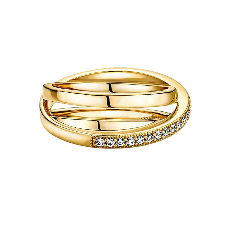 Anillo de Plata 925 con Corona y Corazón de Circonio Dorado para Mujer, Joyería Europea de Moda para Bodas y Fiestas, Regalo DIY