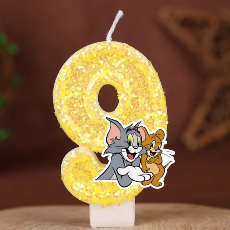 Velas con Números de Anime Tom y Jerry, Decoración para Pastel de Cumpleaños, Figura de Anime, Artículos para Pastel de Feliz Año Nuevo, Regalos