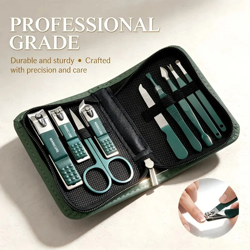 Kit de 9 Piezas para el Cuidado de las Uñas, Portátil, con Cortaúñas, Corta Cutículas, Tijeras para Uñas de los Pies, Lima para Uñas, Pinzas, Ideal para Viajes y el Hogar