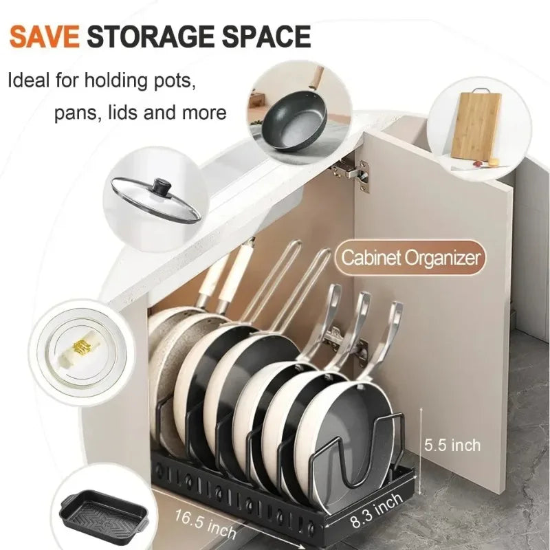 Organizador extraíble para gabinetes de cocina con rieles deslizantes, estante de almacenamiento ajustable para ollas, sartenes y platos