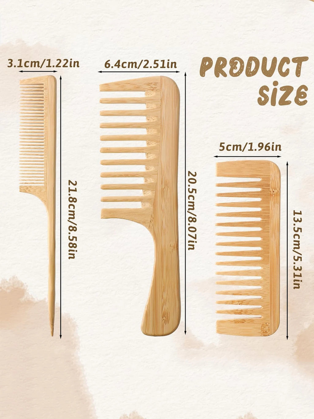 Juego de peines antiestáticos de bambú hechos a mano, peine de bambú natural para el cabello de mujeres y hombres, peines de madera para el cabello y la barba, 1 ud./3 piezas