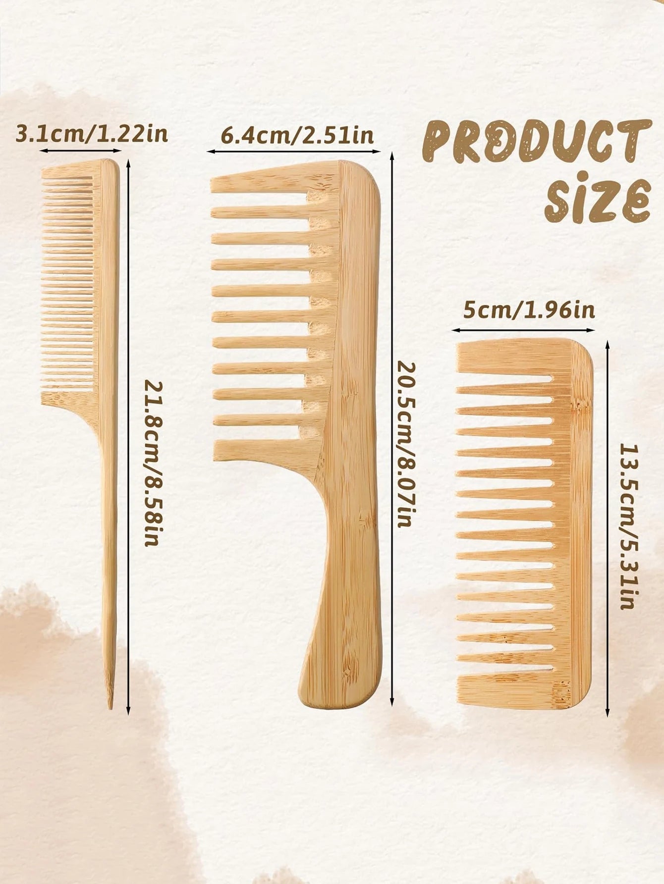 Juego de peines antiestáticos de bambú hechos a mano, peine de bambú natural para el cabello de mujeres y hombres, peines de madera para el cabello y la barba, 1 ud./3 piezas