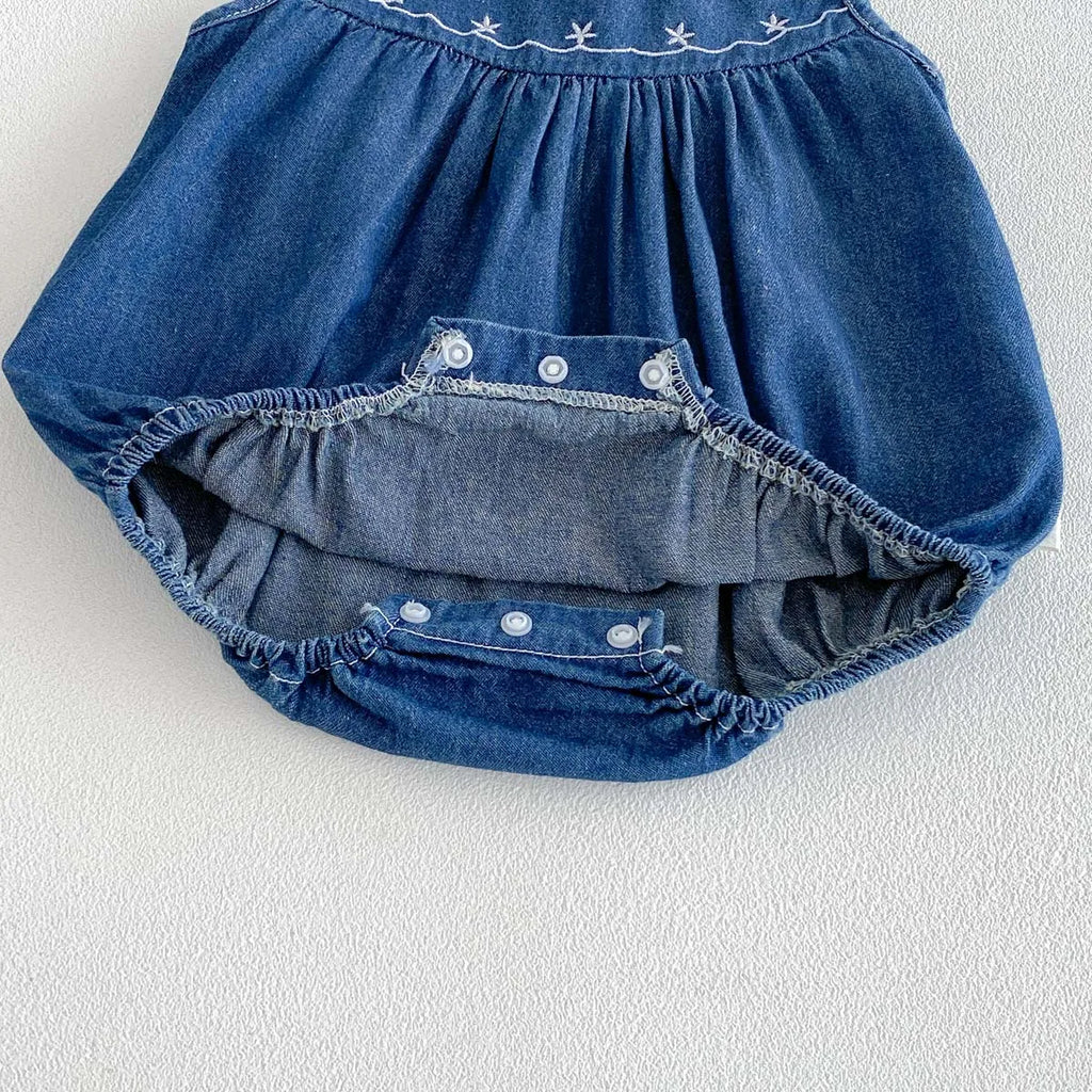 Mono vaquero sin mangas para bebés y niñas con bordado de estrellas, mono informal para uso diario y sesiones de fotos