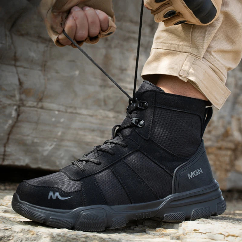 Botas de seguridad indestructibles para hombre, zapatos cómodos con punta de acero, zapatillas antigolpes a prueba de pinchazos, botas de trabajo antideslizantes para hombre