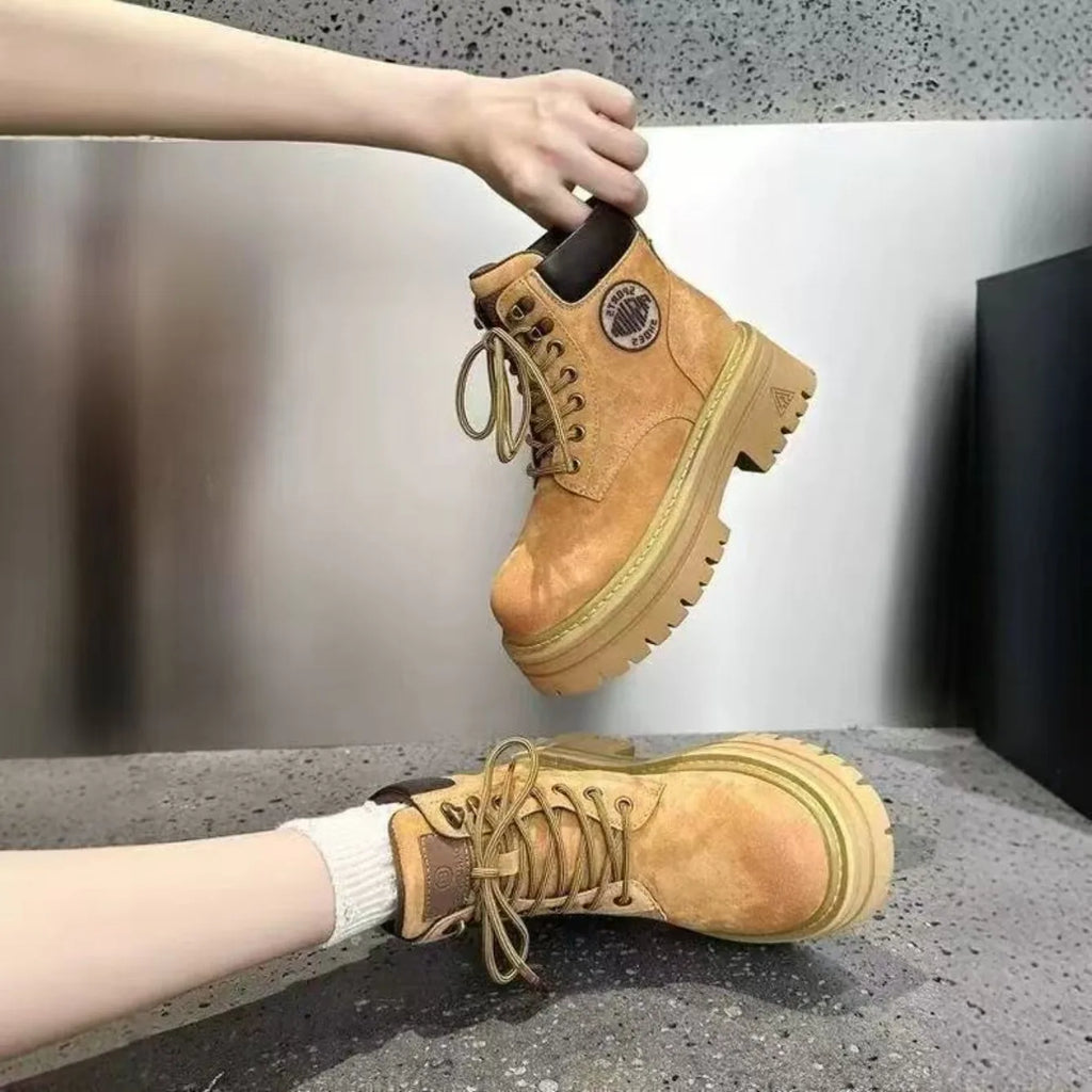 Botas cortas de tacón medio para mujer, zapatos altos a la moda, nuevos botines cómodos con cordones para ocio al aire libre para otoño e invierno