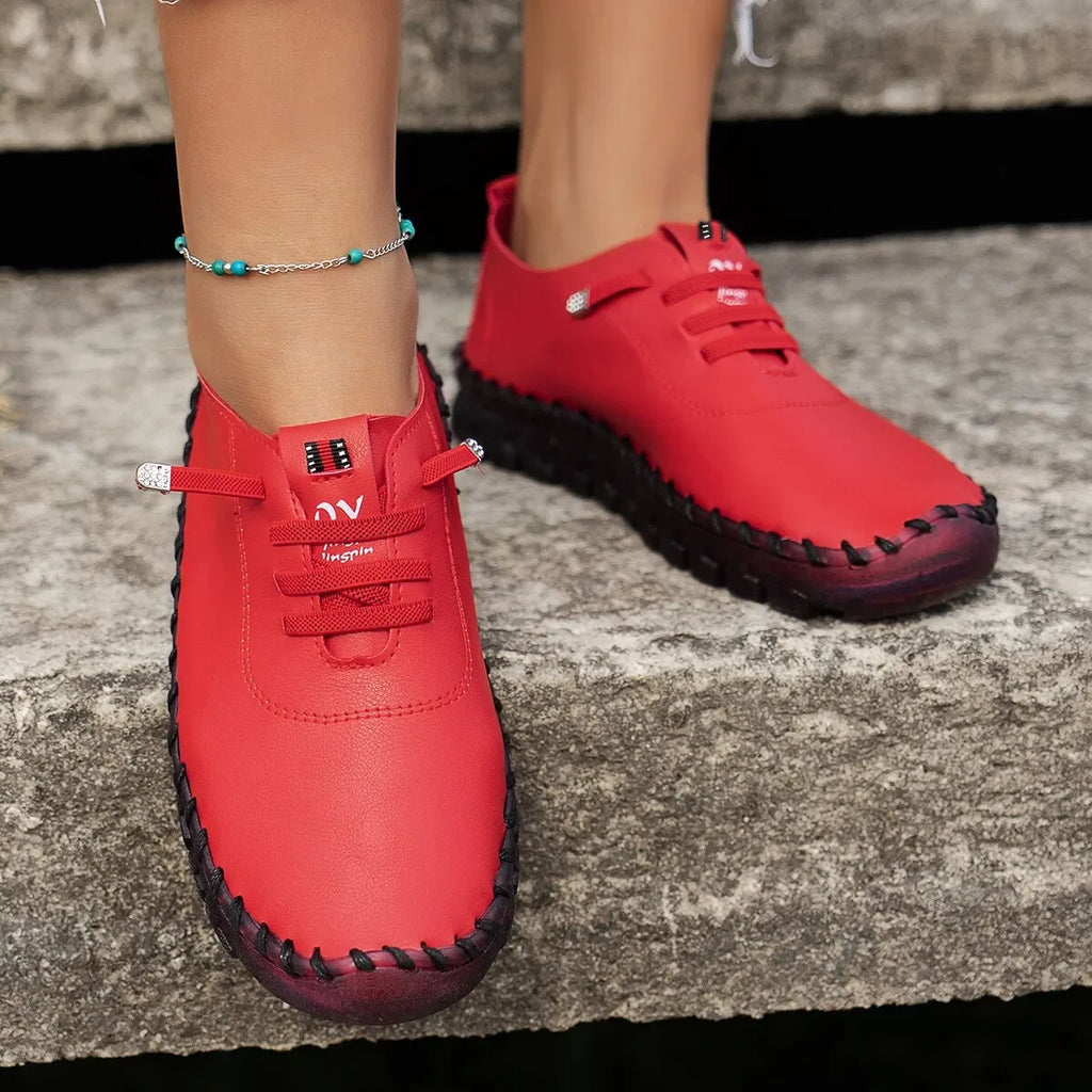 Zapatos vulcanizados para mujer, zapatos informales de cuero PU, zapatos planos suaves y cómodos, zapatos ligeros y cómodos para caminar para mujer