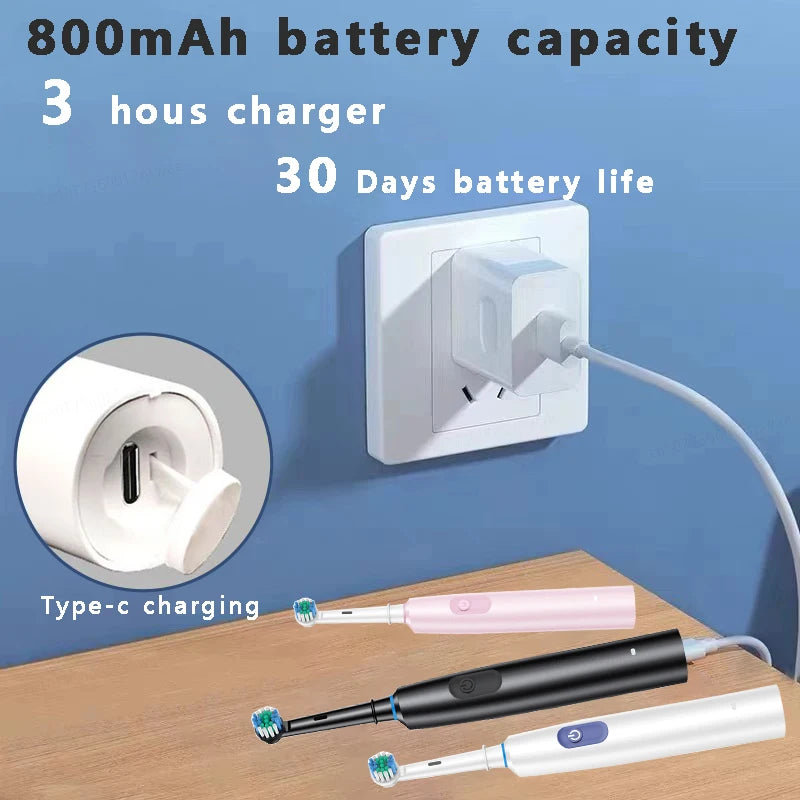 Cepillo de dientes eléctrico giratorio para limpieza profunda y blanqueamiento de dientes para adultos, cepillo de dientes recargable con cabezales de repuesto de 4/8 piezas