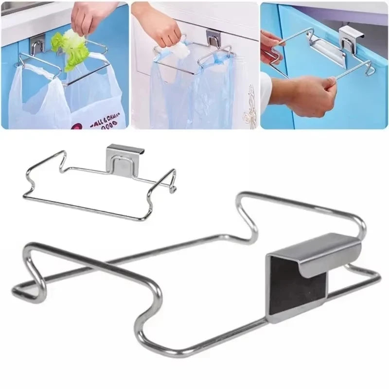 Estante de basura para cocina, puerta de armario, soporte para bolsas de basura, soporte de almacenamiento de basura de armario de acero inoxidable