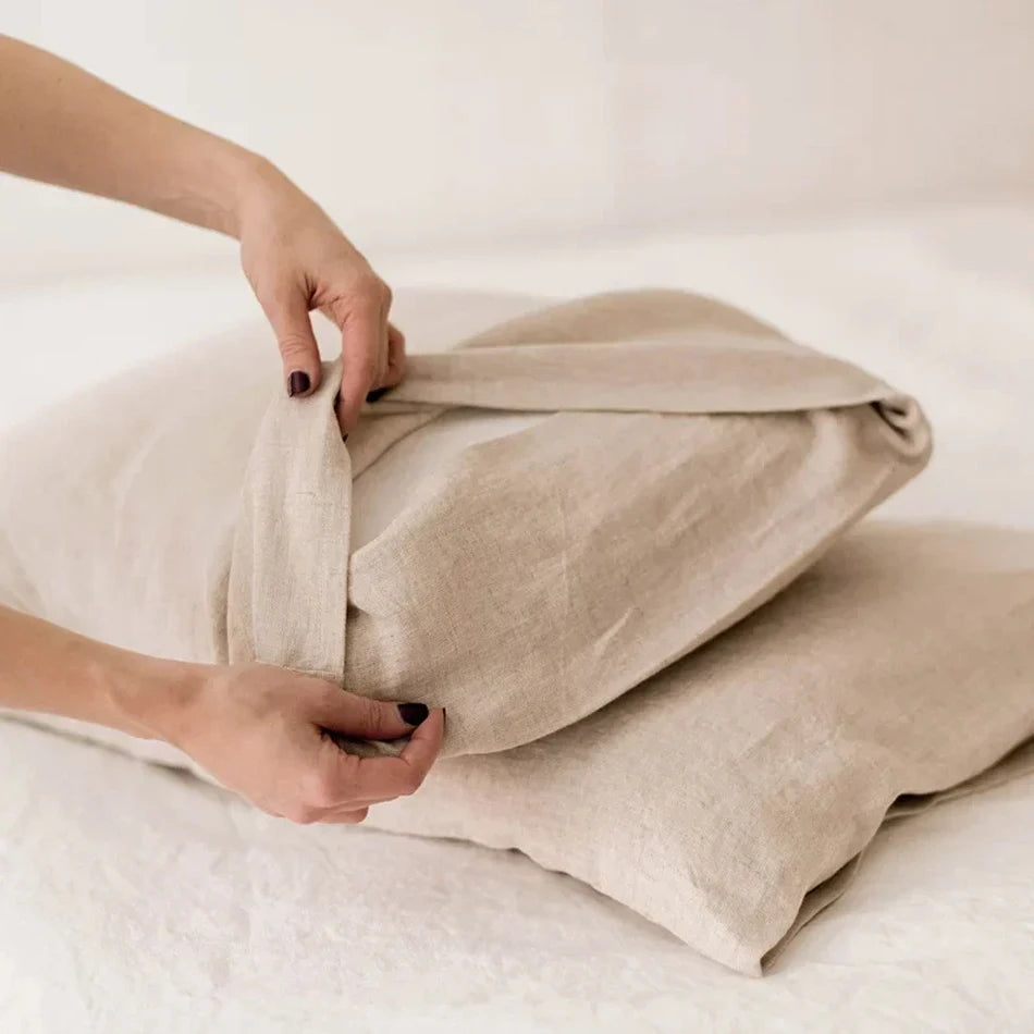 Funda de almohada de lino de 2 uds, fundas de almohada tipo sobre suaves y cómodas de lino Natural francés, decoración del hogar, funda de almohadas para dormitorio para todas las estaciones
