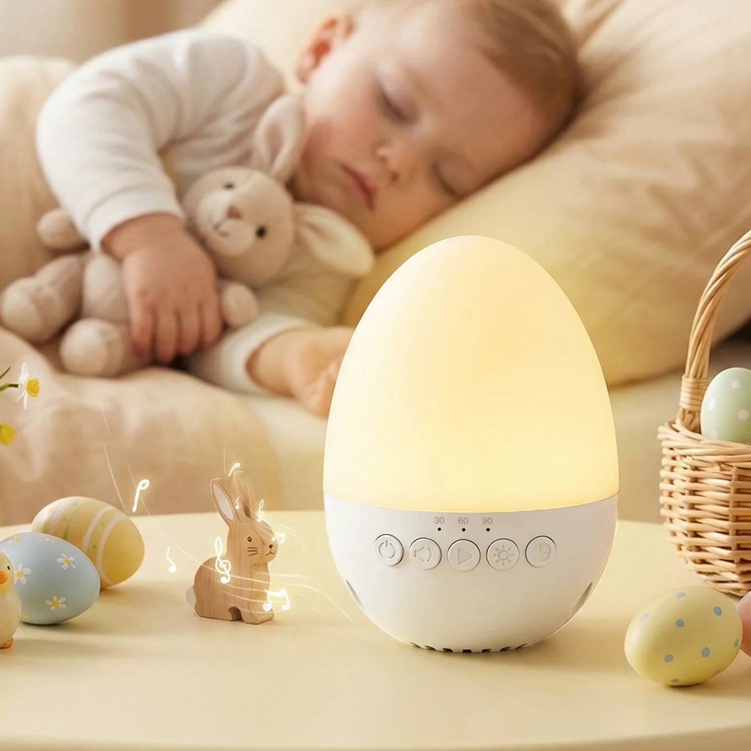 Máquina de Ruido Blanco para Bebés con Detección de Llanto, 30 Sonidos, Luz Nocturna Recargable, Calmante para Dormir, para Guardería, Viajes, Regalos de Pascua