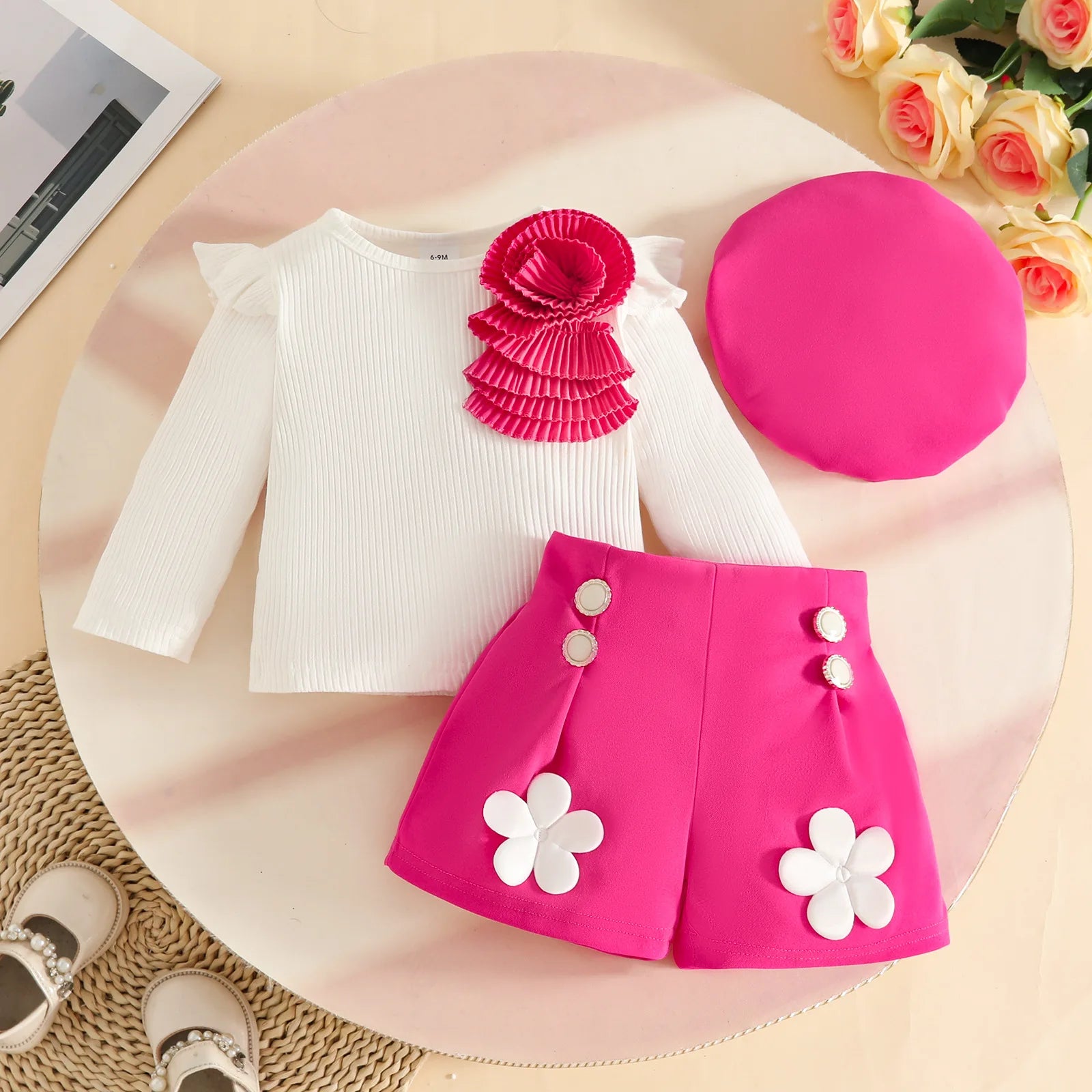 Conjunto de ropa de Año Nuevo para niñas de 0 a 3 años, Top de manga larga con lazo grande, falda Irregular y boina, ropa de Navidad para niños pequeños de 3 uds.